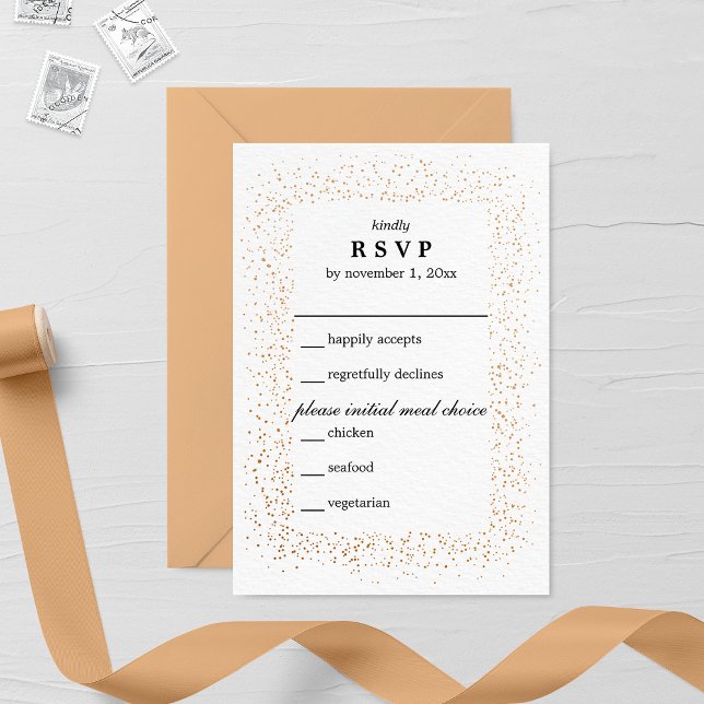 Placa RSVP de Casamento de Bronze Confetti Burst (Criador carregado)