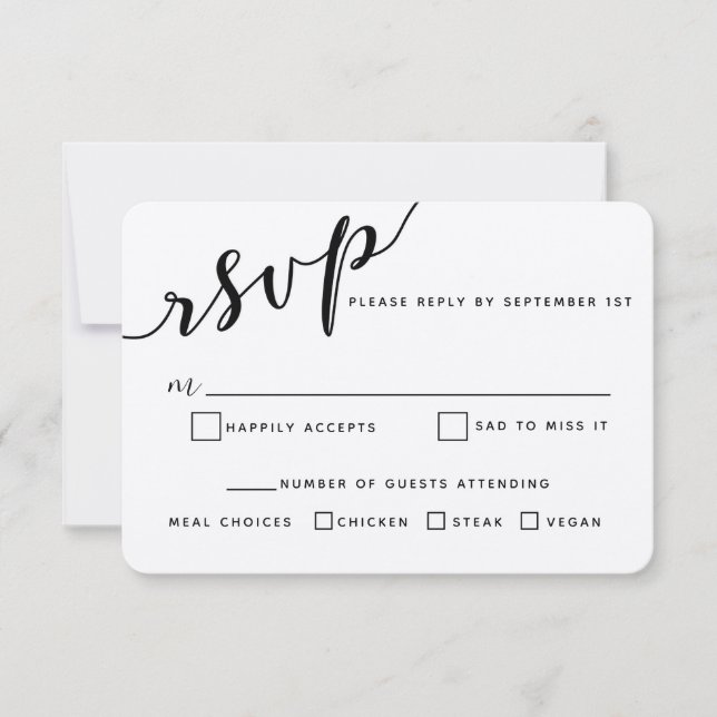 Placa RSVP de Casamento de Caligrafia Moderna Simp (Frente)