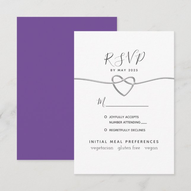 Placa RSVP de Casamento de Caligrafia Púrpura (Frente/Verso)
