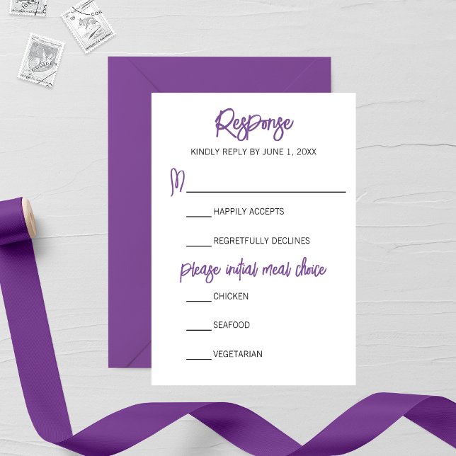 Placa RSVP de Casamento de Casamento Purple Minima (Criador carregado)