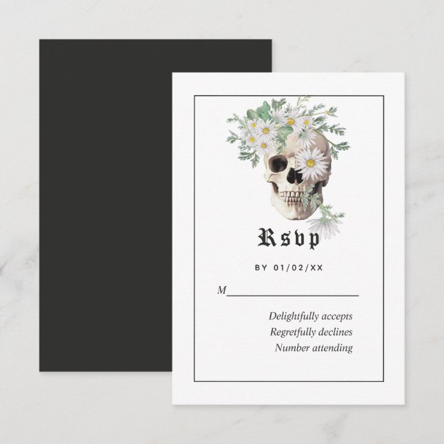Placa RSVP de Casamento de Caveira Gótica Floral (Frente/Verso)