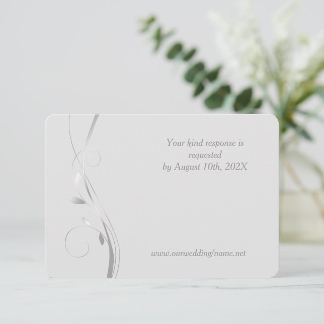 Placa RSVP de Casamento de Cinza Pálida Silver Lea (Em pé/Frente)