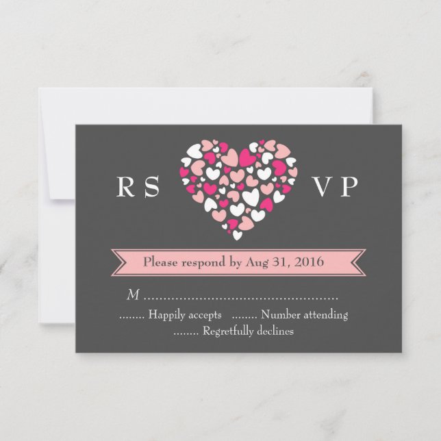 Placa RSVP de Casamento de Cinzas Rosa com Amor e  (Frente)