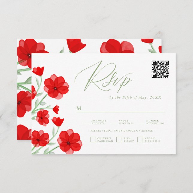 Placa RSVP de Casamento de Código QR Floral de Aqu (Frente/Verso)