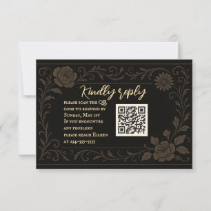 Placa RSVP de Casamento de Código QR Rosa preto