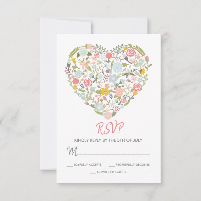 Placa RSVP de Casamento de Coração Floral (Frente)