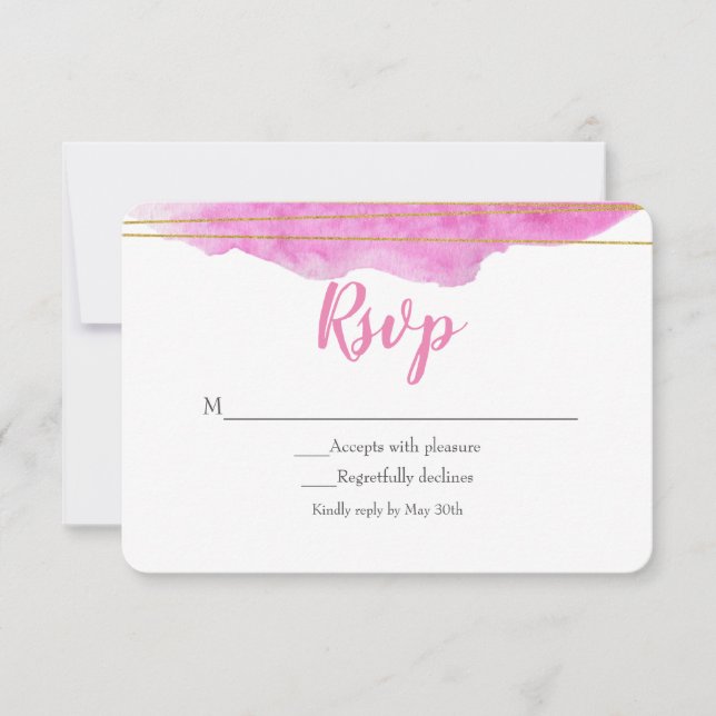 Placa RSVP de Casamento de Cores d'Água Rosa e Dou (Frente)