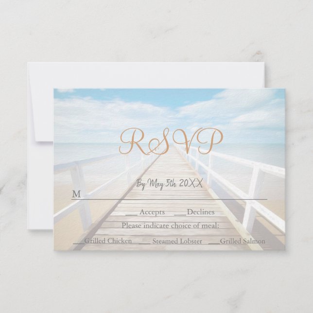 Placa RSVP de Casamento de Costura de Praia/Oceans (Frente)