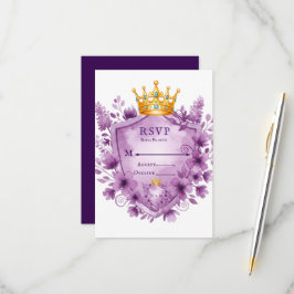 Placa RSVP de Casamento de Crest Floral Regal Purp