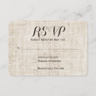 Placa RSVP de Casamento de Design de Linen Vintage