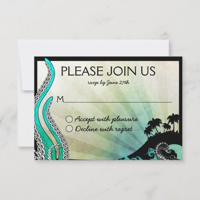 Placa RSVP de Casamento de Destino da Ilha Offbeat (Frente)