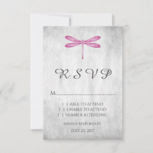 Placa RSVP de Casamento de Dragonfly Magenta