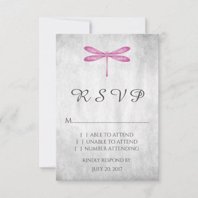 Placa RSVP de Casamento de Dragonfly Magenta (Frente)