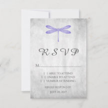 Placa RSVP de Casamento de Dragonfly Roxo
