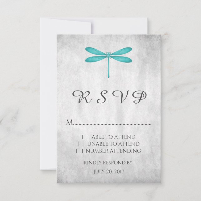 Placa RSVP de Casamento de Dragonfly Teal (Frente)