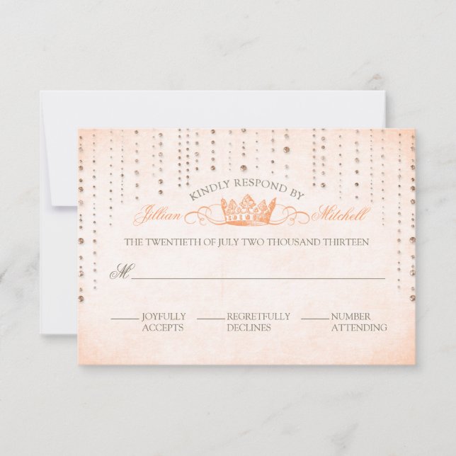 Placa RSVP de Casamento de Fairytale Peach Sparkle (Frente)
