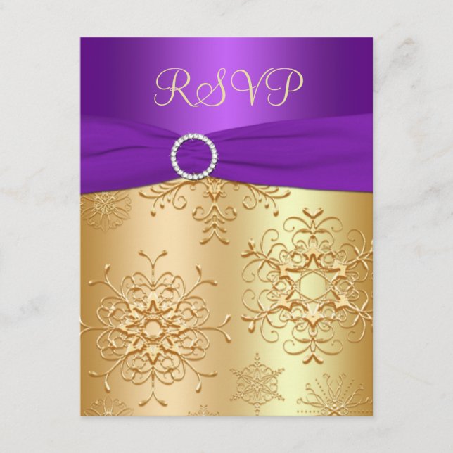 Placa RSVP de Casamento de Flocos de Neve Roxos e  (Frente)