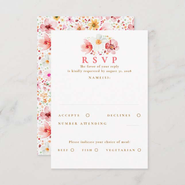 Placa RSVP de Casamento de Flor Selvagem Rosa-Rosa (Frente/Verso)