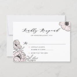 Placa RSVP de Casamento de Flores Rosa Blush Moder