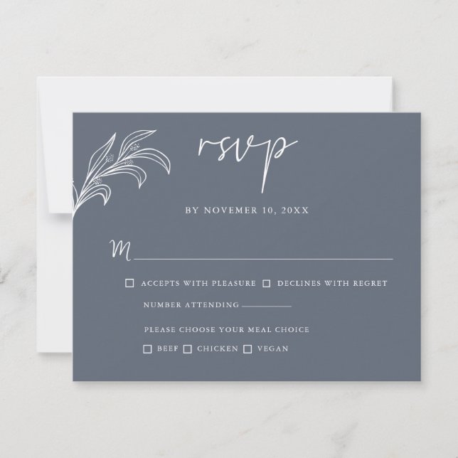 Placa RSVP de Casamento de Folhagem Minimalista da (Frente)