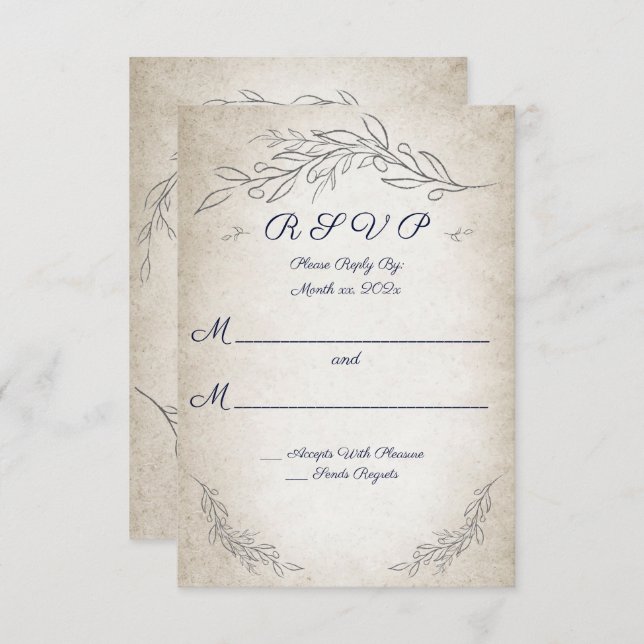 Placa RSVP de Casamento de Folhas de Soft Elegante (Frente/Verso)