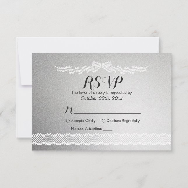 Placa RSVP de Casamento de Fundo Branco e Prata (Frente)