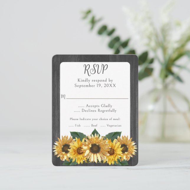 Placa RSVP de Casamento de Girassol com Couro de G (Em pé/Frente)