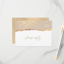Placa RSVP de Casamento de Glam de Marble Dourado