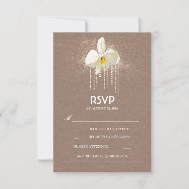 Placa RSVP de Casamento de Glam Dourado com Orquíd (Frente)