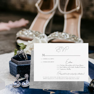Placa RSVP de Casamento de Glam White e Silver