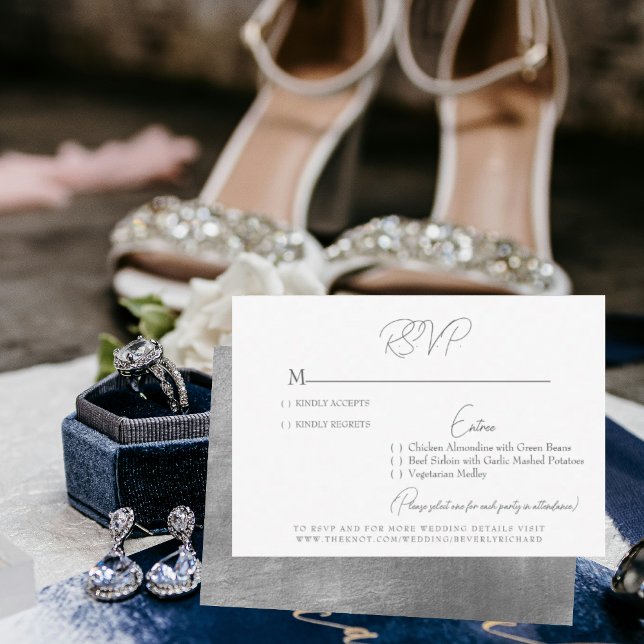 Placa RSVP de Casamento de Glam White e Silver (Criador carregado)