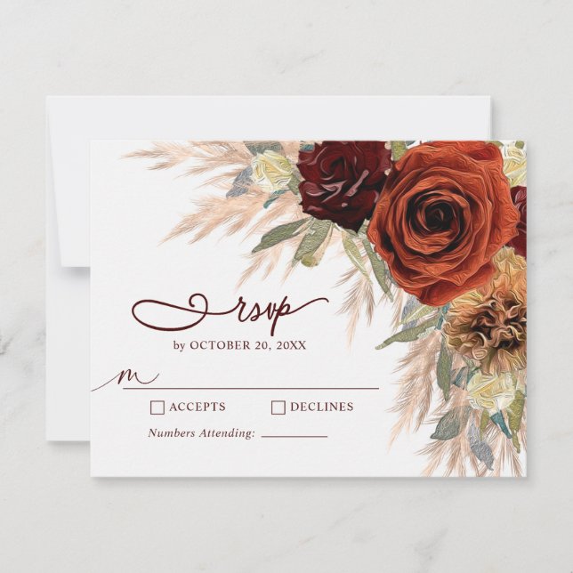 Placa RSVP de Casamento de Grama de Pampas Florais (Frente)