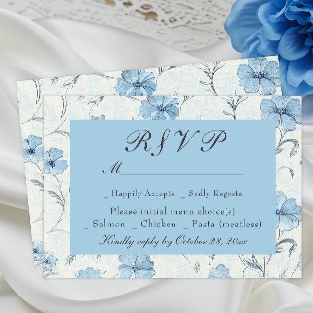 Placa RSVP de Casamento de Jardim Azul Floral (Criador carregado)