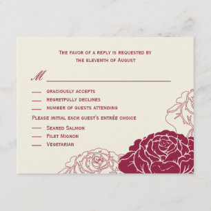 Placa RSVP de Casamento de Jardim rosa - Vermelho