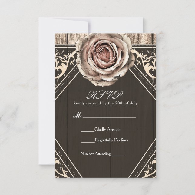 Placa RSVP de Casamento de Madeira Leve Rustic Ros (Frente)