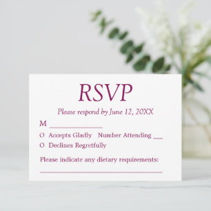 Placa RSVP de Casamento de Mulberry Minimalista El