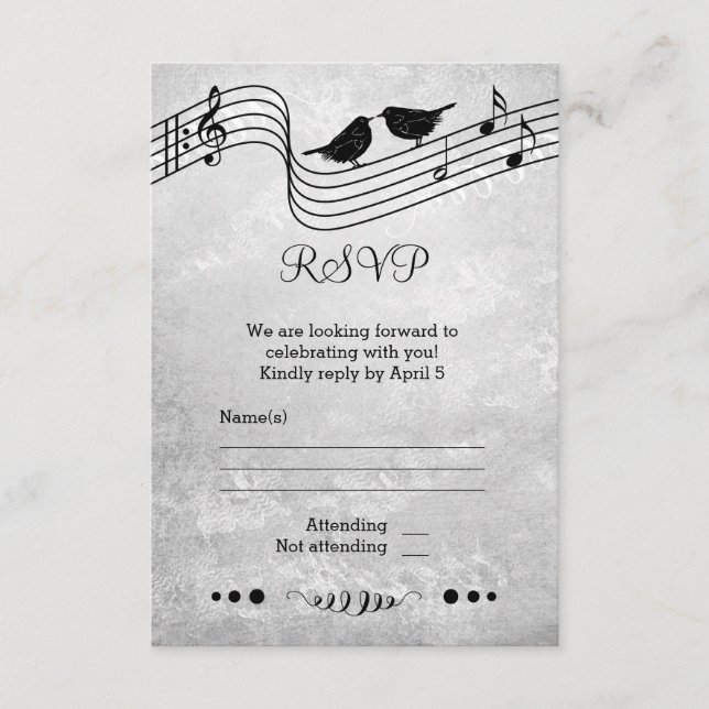 Placa RSVP de Casamento de Música Preta e Branca (Frente)