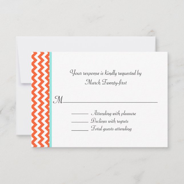 Placa RSVP de Casamento de na moda Coral Chevron (Frente)