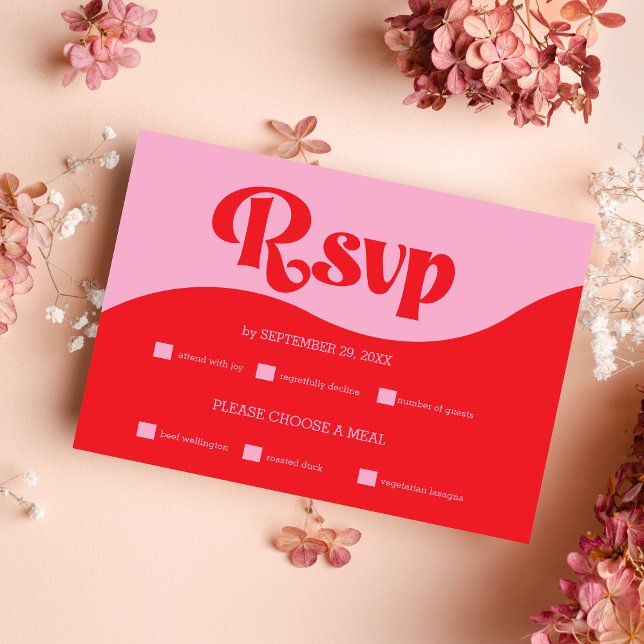 Placa RSVP de Casamento de Neon Vermelho e Rosa 70 (Criador carregado)