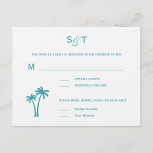 Placa RSVP de Casamento de Palm Trees - Branco/Aqu
