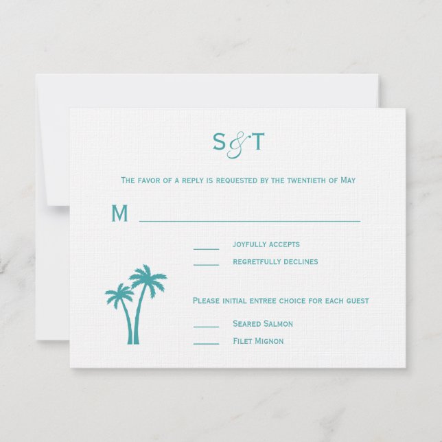 Placa RSVP de Casamento de Palm Trees - Branco/Aqu (Frente)
