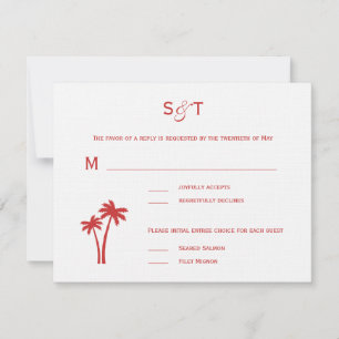 Placa RSVP de Casamento de Palmeiras - Branco/Verm