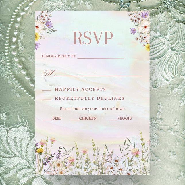 Placa RSVP de Casamento de Pastel de Flor Selvagem (Criador carregado)