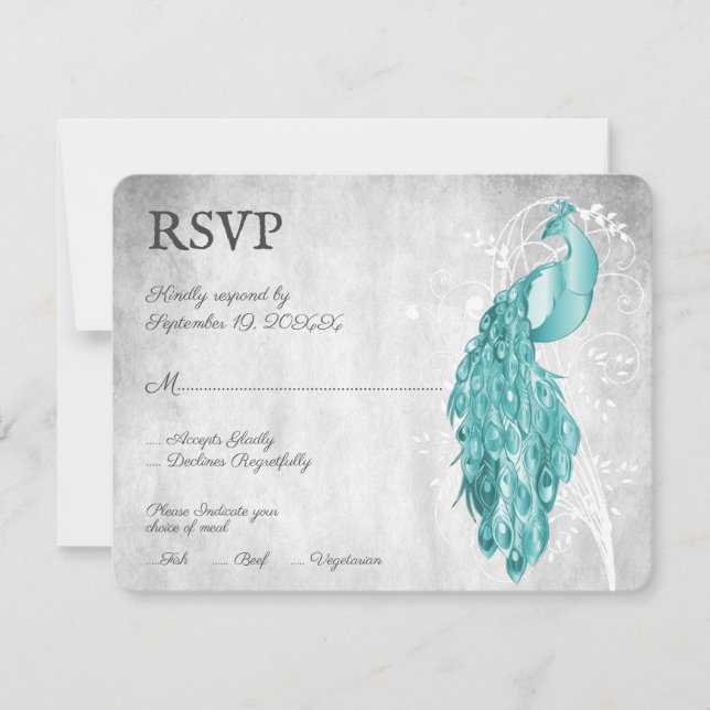 Placa RSVP de Casamento de Peacock Teal (Frente)