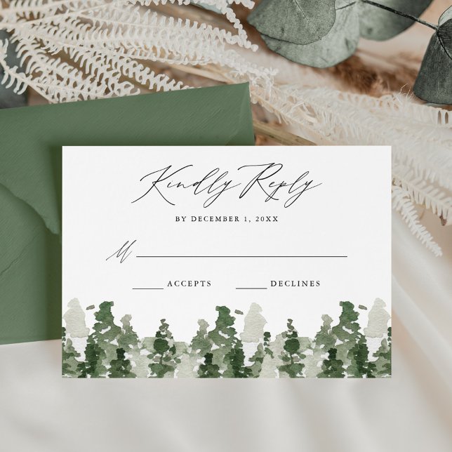 Placa RSVP de Casamento de Pine Rustic Forest (Criador carregado)