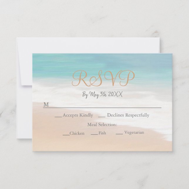 Placa RSVP de Casamento de Praia Sandy Beach Theme (Frente)