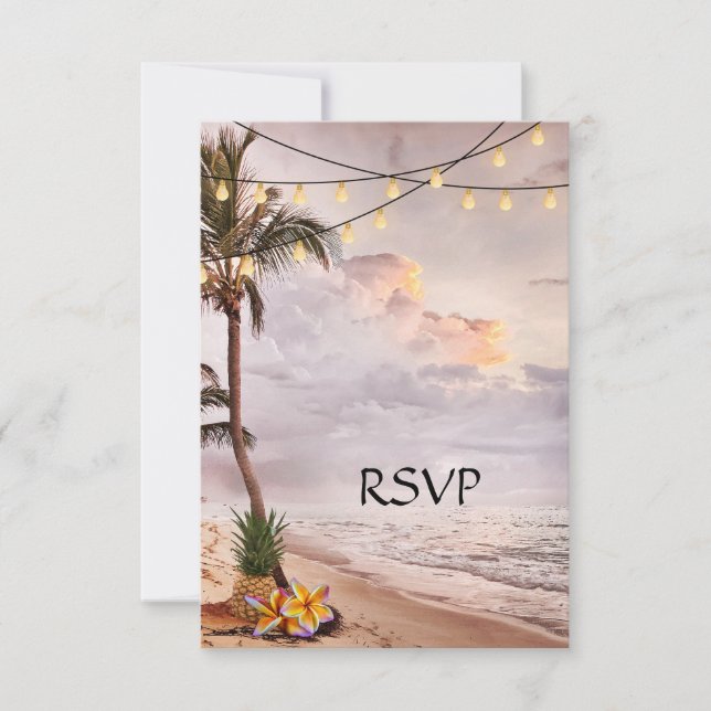 Placa RSVP de Casamento de Praia Tropical ou Desti (Frente)
