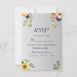 Placa RSVP de Casamento de Prata Floral Roxo