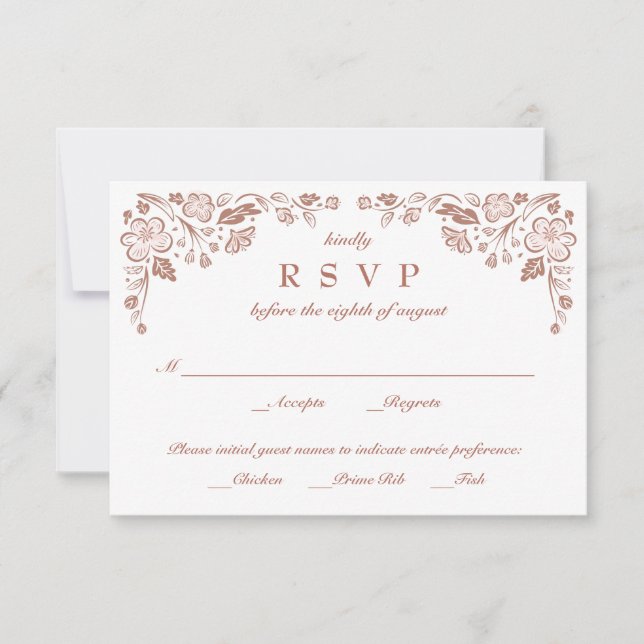 Placa RSVP de Casamento de Quadro Florid Rosa Dour (Frente)