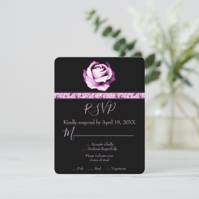 Placa RSVP de Casamento de Rosa Ametyst (Em pé/Frente)